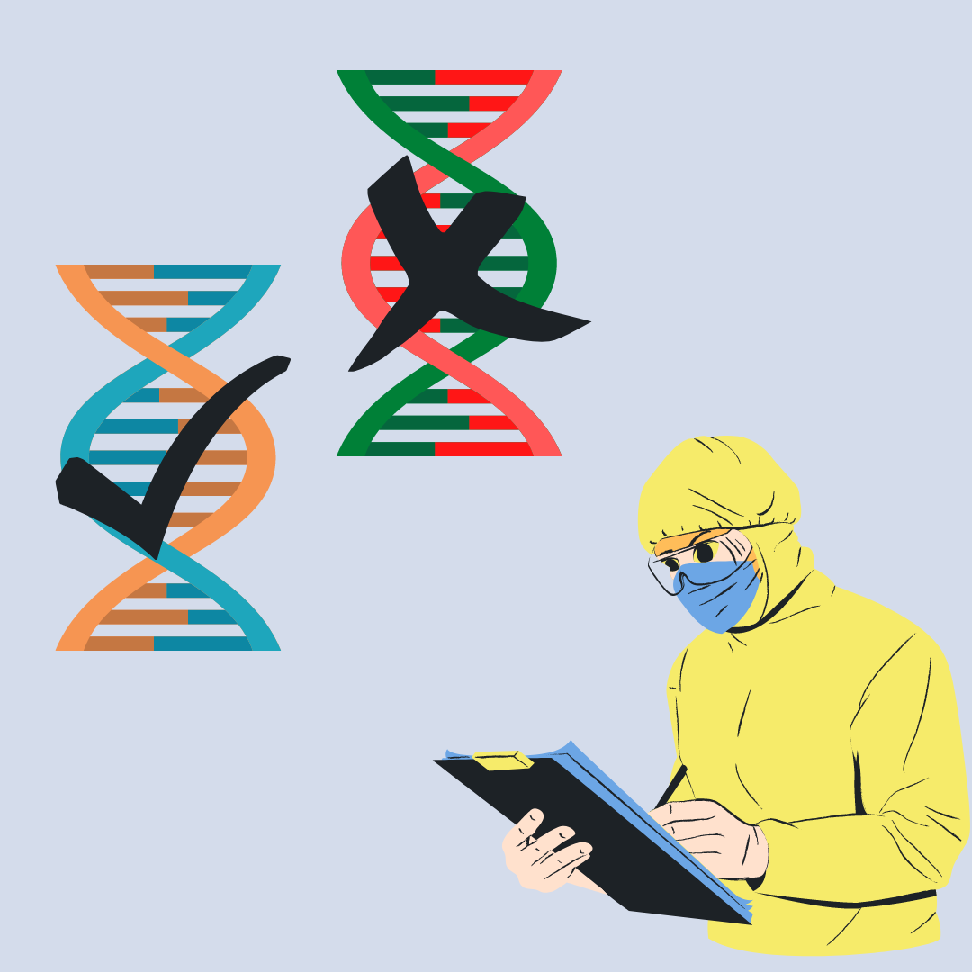 a graphic of a masked doctor opting for one gene over another