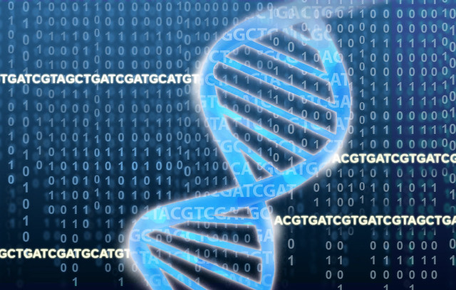 Image of a double helix with data