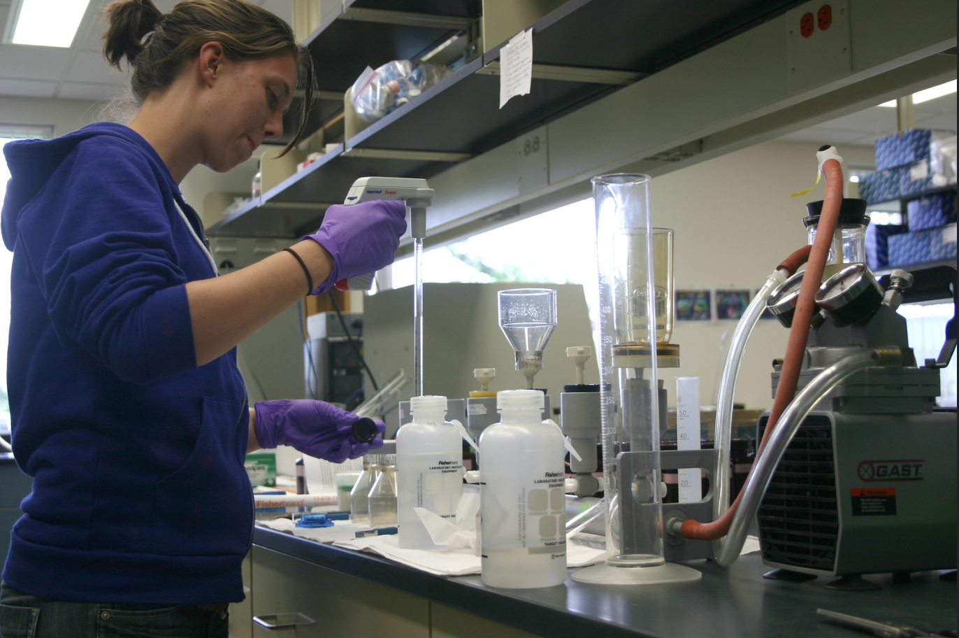 Image of a person working in a biology lab.