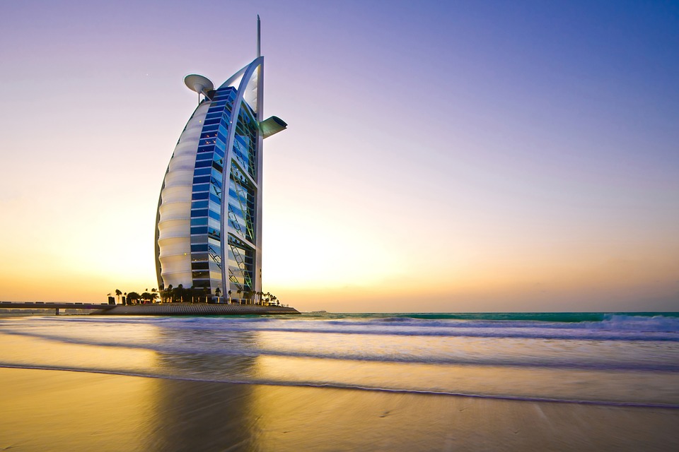 Burj Al Arab at sunset in Dubai, United Arab Emirates