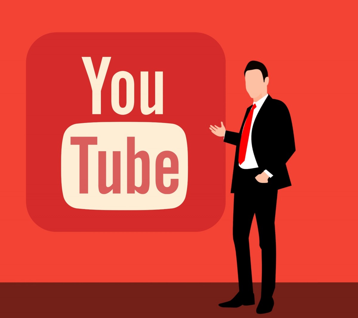 An illustration of a user video website with the graphic of a person with short hair in a suit standing beside.