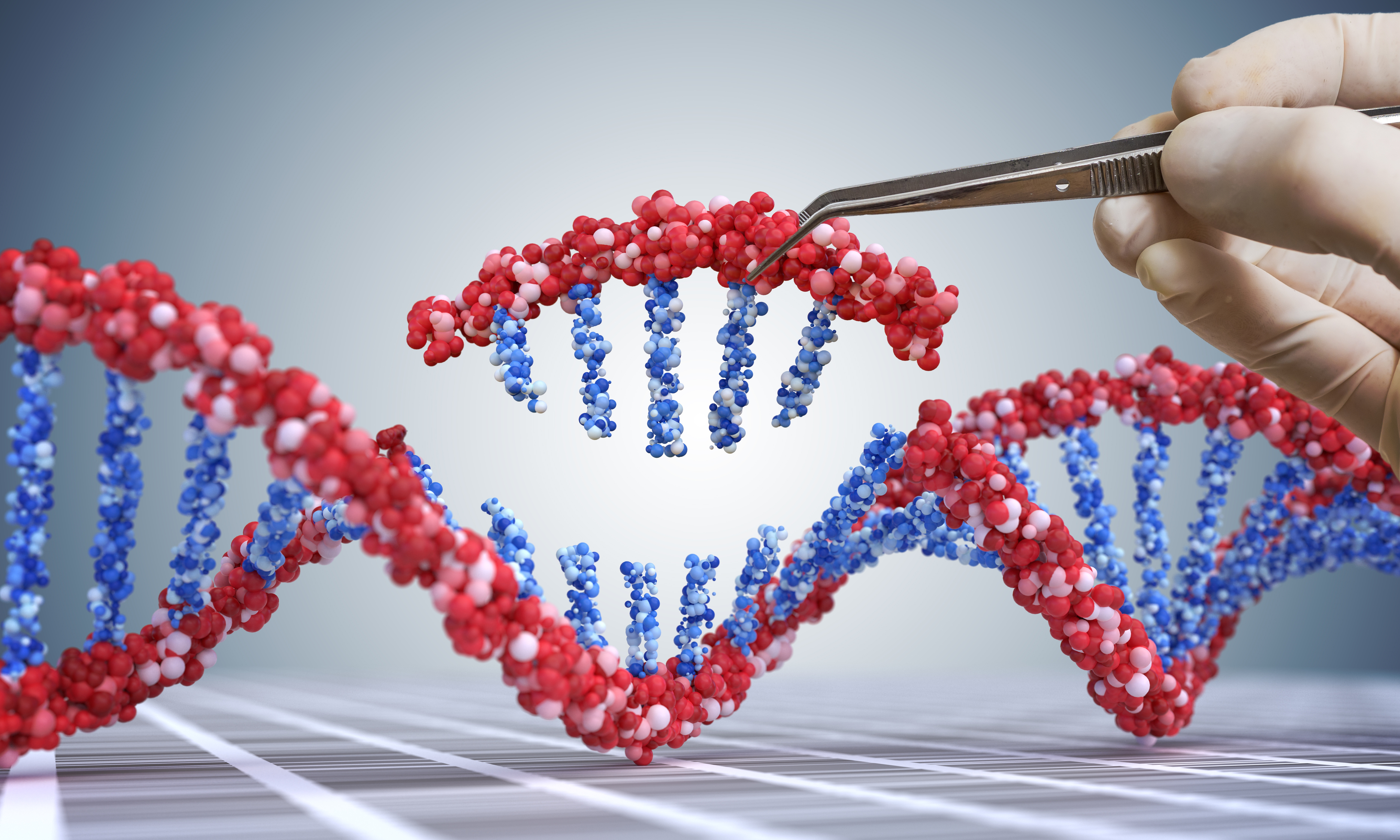 a graphic of a person removing a piece of a dna strand