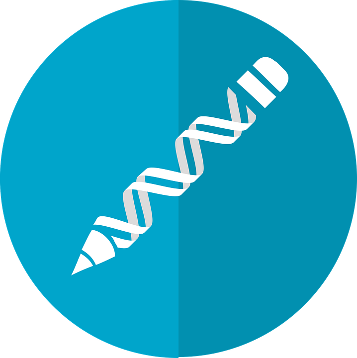 White pencil made out of a strand of DNA, on a blue background