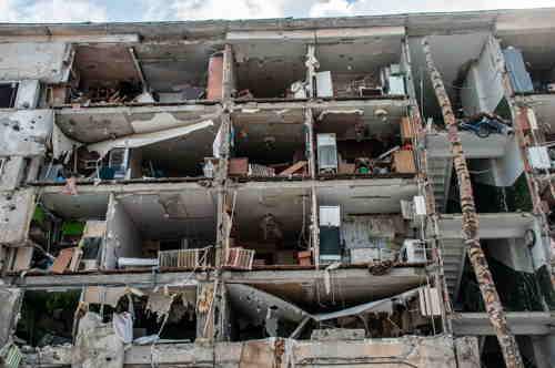 A destroyed apartment block