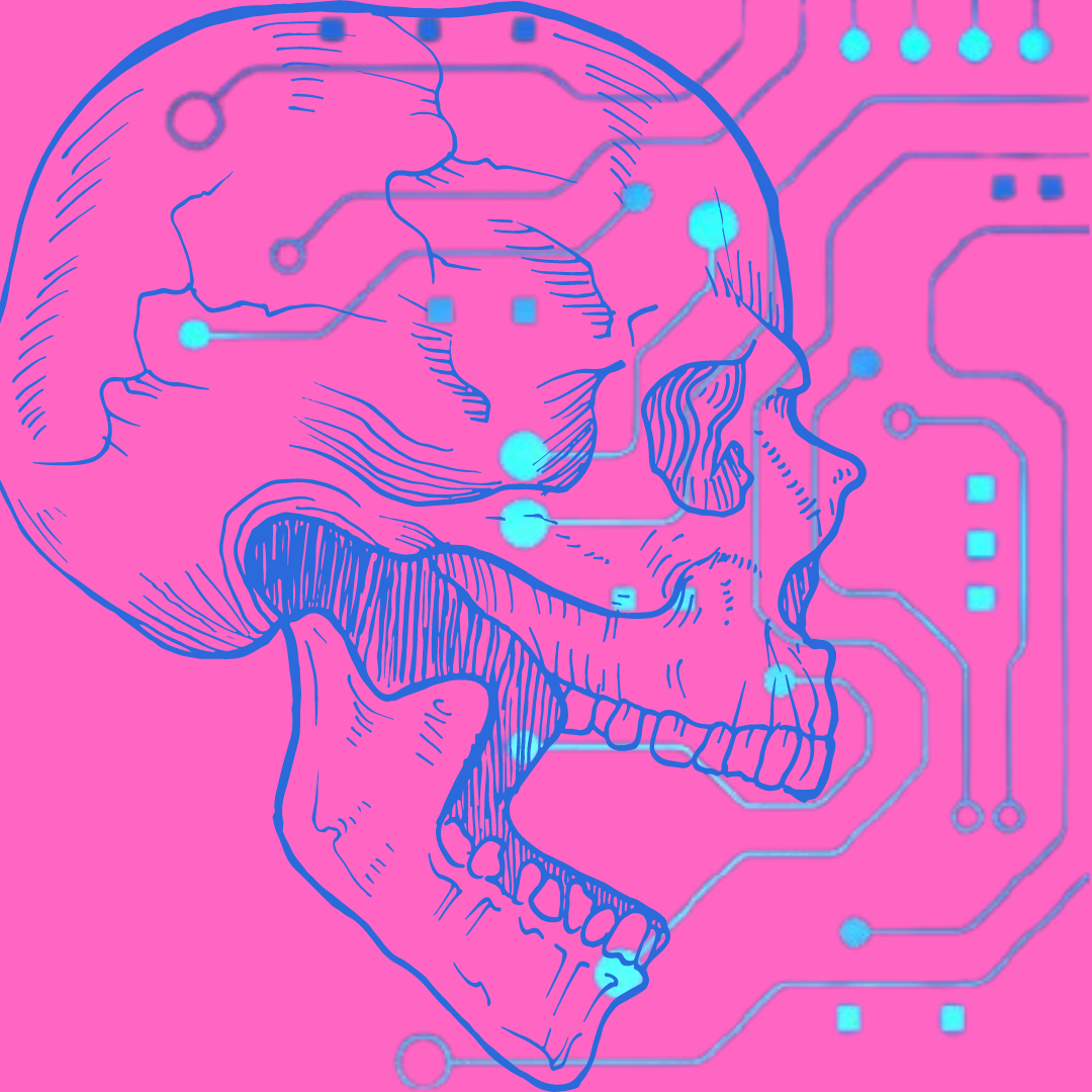 a skull w circuits around it