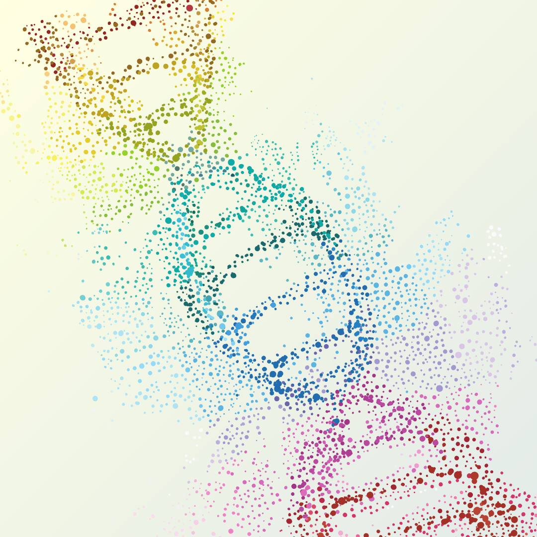 colorful strand of DNA on yellow background