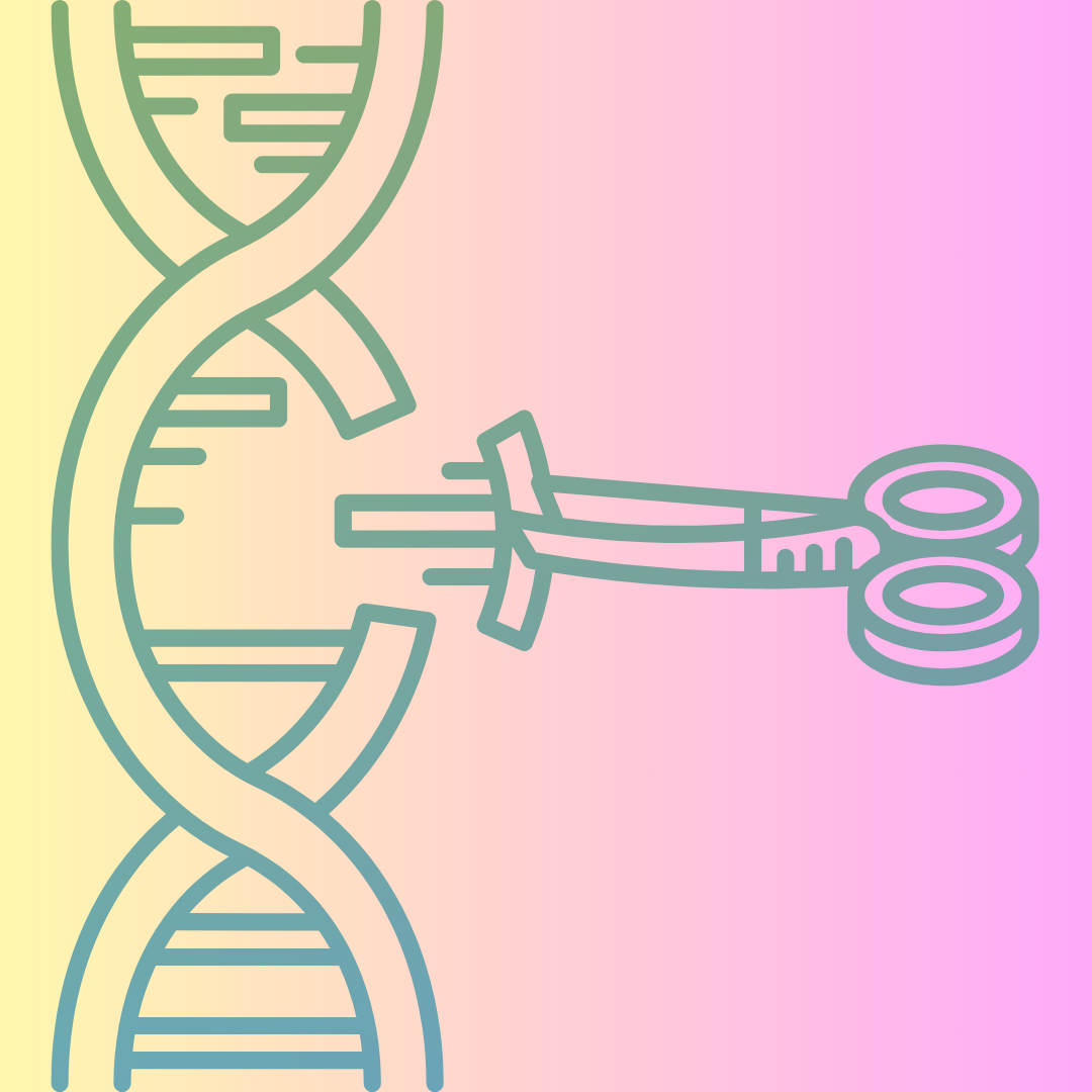 a graphic of scissors taking out a section of a dna strand