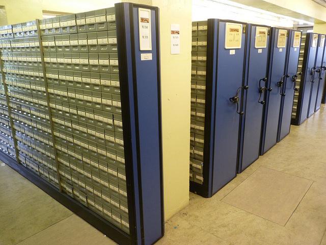 Shelves of microfilm.