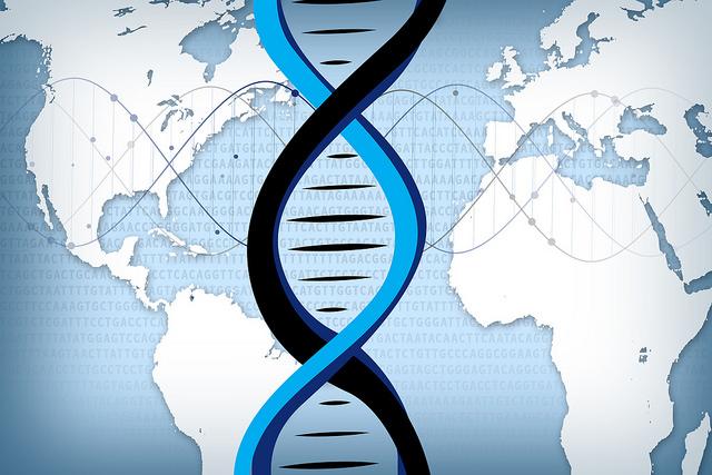 double helix over world map